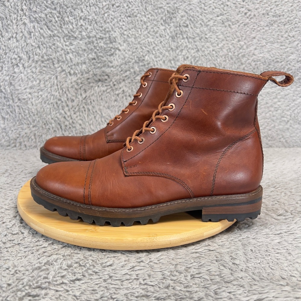 Patina Footwear Mens Brown Leather Cap Toe Lace Up Lug Sole Boots Size 9 US 42